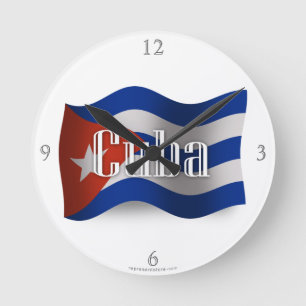 Kuba som vinkar flagga rund klocka