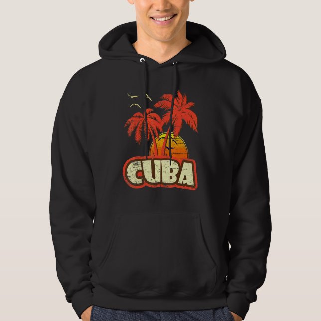 Kuba Sommar-Handflatan-Träd 80:e Beach Sunset Hoodie (Framsida)