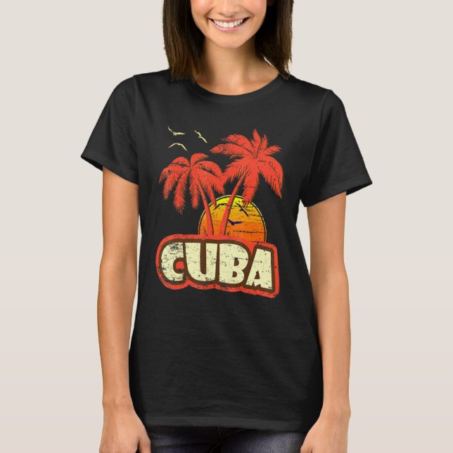 Kuba Sommar-Handflatan-Träd 80:e Beach Sunset T Shirt (Framsida)
