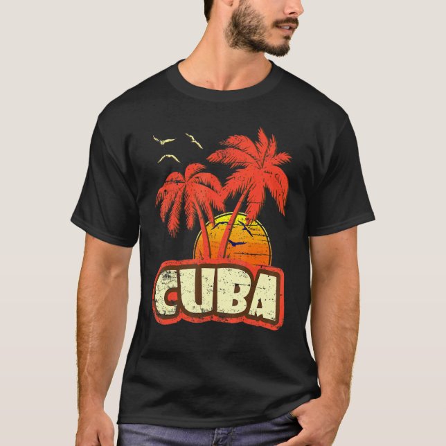 Kuba Sommar-Handflatan-Träd 80:e Beach Sunset T Shirt (Framsida)