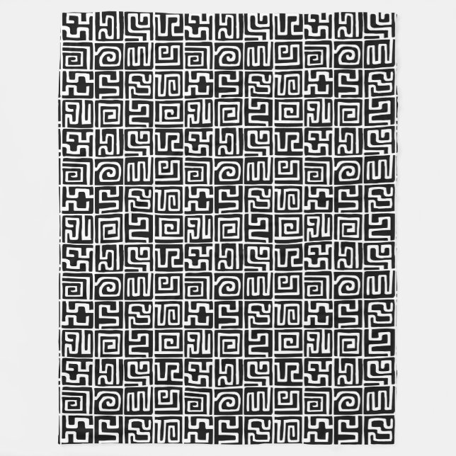 Kuba Stil Mönster 071019 - Svartvit Fleecefilt (Framsidan)