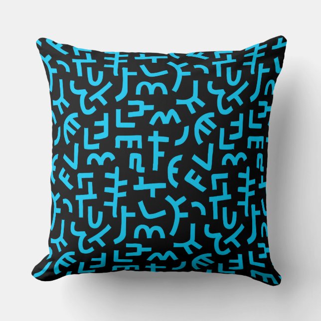Kuba Stil Mönster 121019 - Himlar Blue on Black Kudde (Framsida)