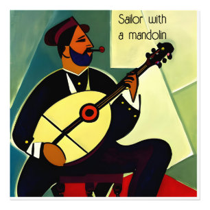 Kuba stil - Sailor med mandolin Fototryck