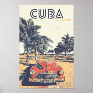 Kuba, Västindien, typiskt vykort för vintage bil Poster