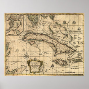 Kuba vintage Karta (1762) Poster