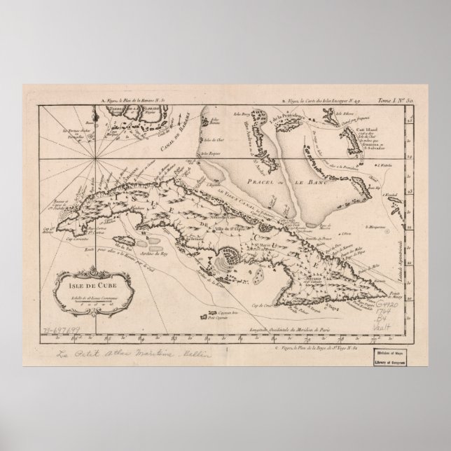 Kuba vintage Karta (1764) Poster (Framsidan)