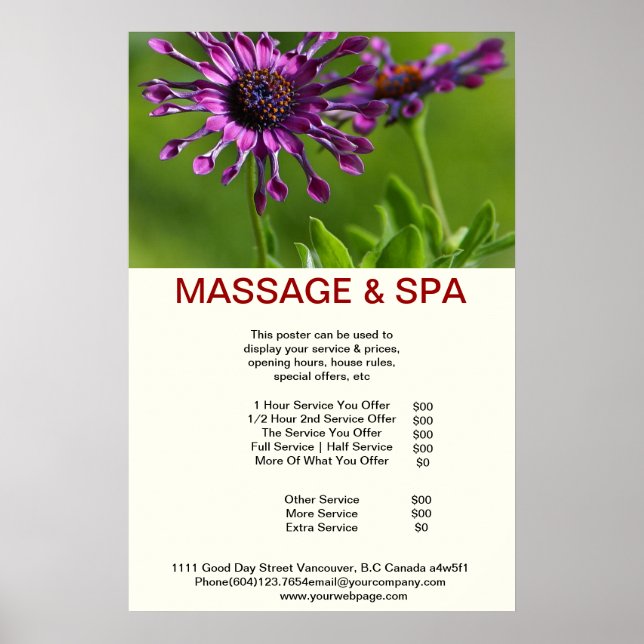 Kubane lila Spa Massage Beauty Salon Poster (Framsidan)