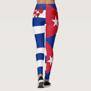 Kubansk flagga med röd hjärtillustration leggings