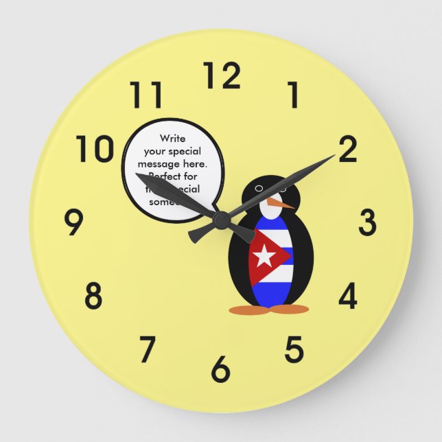 Kubansk Flagga Talking Penguin Stor Klocka (Framsida)