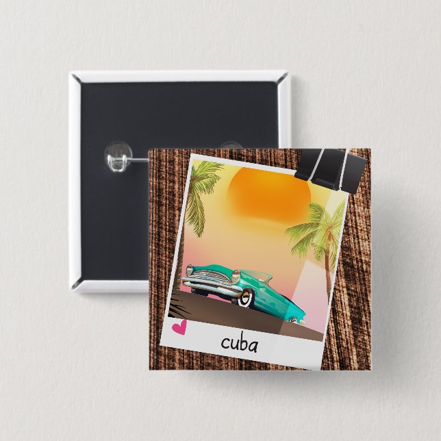 Kubansk fotoreseaffisch för vintage bil. knapp (Framsida & baksida)