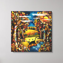 Kubansk höstskog med floden och Meadow Canvastryck