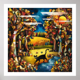 Kubansk höstskog med floden och Meadow Poster