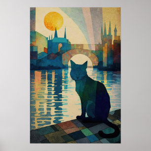 Kubansk kattsolnedgång över Luminous Vatten Poster