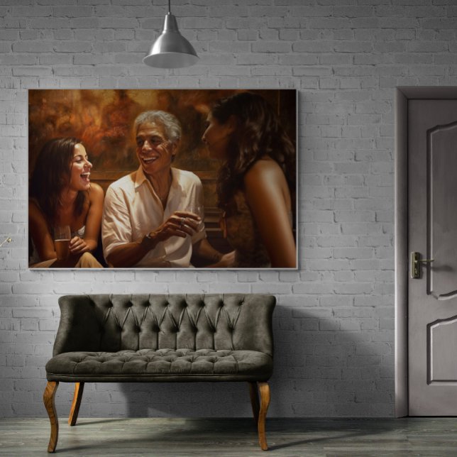 Kubansk man som dricker med Younger Women Painting Poster (Skapare uppladdad)