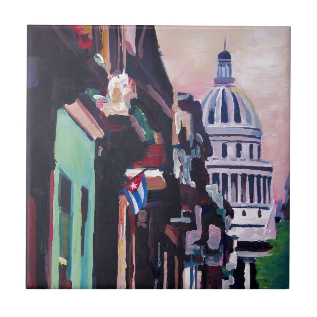 Kubansk Oldtimergataplats i den Havana Kuban Kakelplatta (Framsidan)