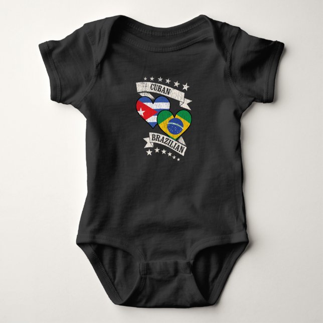 Kubanska brasilianska Heart-Flaggor Kuba Brasilien T Shirt (Framsida)