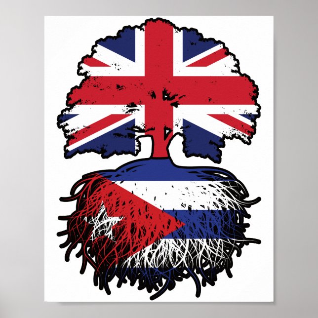 Kubanska brittiska brittiska Träd-rötter Flagga Poster (Framsidan)