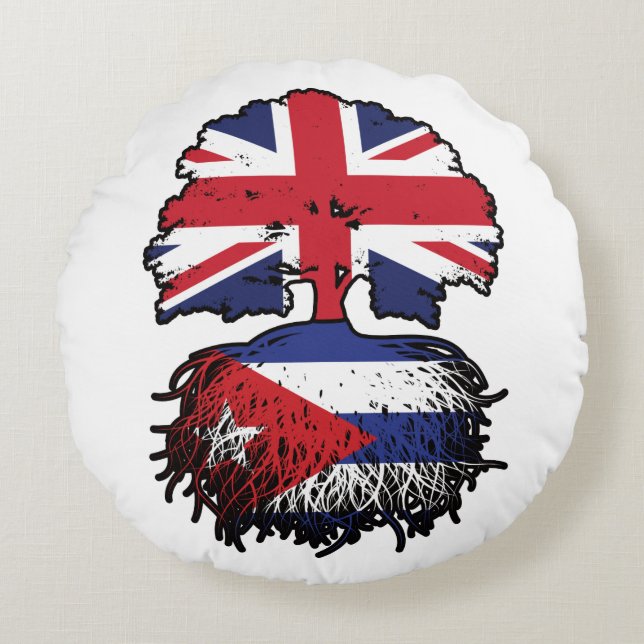 Kubanska brittiska brittiska Träd-rötter Flagga Rund Kudde (Framsidan)