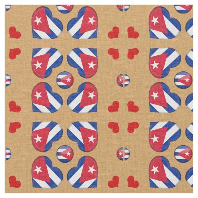 Kubanska Flagga & Cuba Heart mode Fabric Tyg (Närbild)