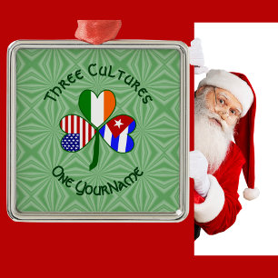 Kubanska Irländska Amerikanska Flaggor Shamrock Di Julgransprydnad Metall