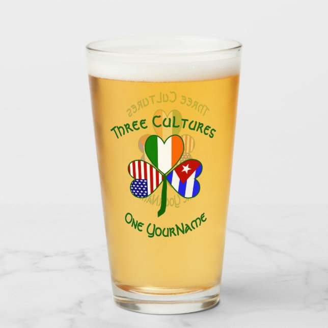 Kubanska Irländska Amerikanska Flaggor Shamrock Pe Glaskopp (Framsida fylld)