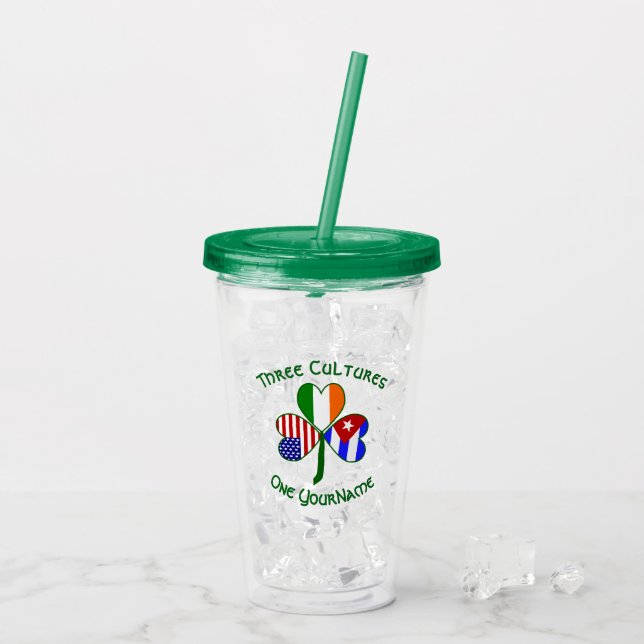 Kubanska Irländska Amerikanska Flaggor Shamrock Pe Take Away Mugg (Baksida Ice)