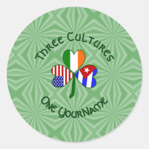 Kubanska Irländska USA Flaggor Shamrock Personlig Runt Klistermärke