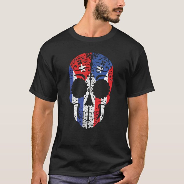 Kubanska Puerto Rican Sugar Skull Kuba Puerto Rico T Shirt (Framsida)
