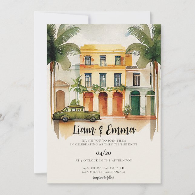 Kubas bröllopsinbjudan till Havanna-bröllopet Inbjudningar (Framsida)