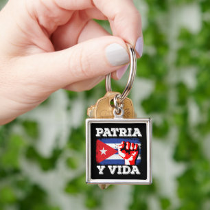 Kubas Patria Y Vida Cubano National Flagga Fyrkantig Silverfärgad Nyckelring
