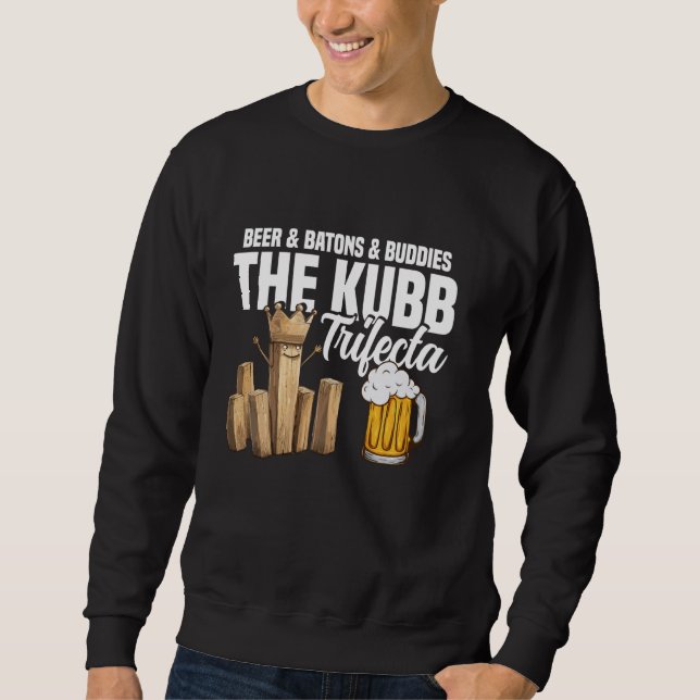 Kubb Set Gräsmatta Game Player Yard Game Beer Drin Lång Ärmad Tröja (Framsida)
