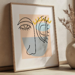 Kubisk Linjekonst Ansiktsillustration Minimalistis Poster