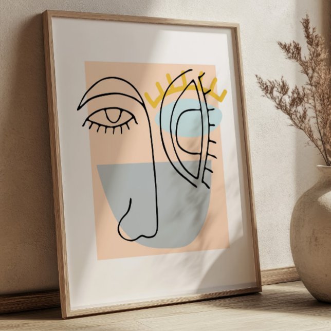 Kubisk Linjekonst Ansiktsillustration Minimalistis Poster (Skapare uppladdad)
