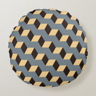 Kubiskt Trappor: Geometric Silver Tile Rund Kudde