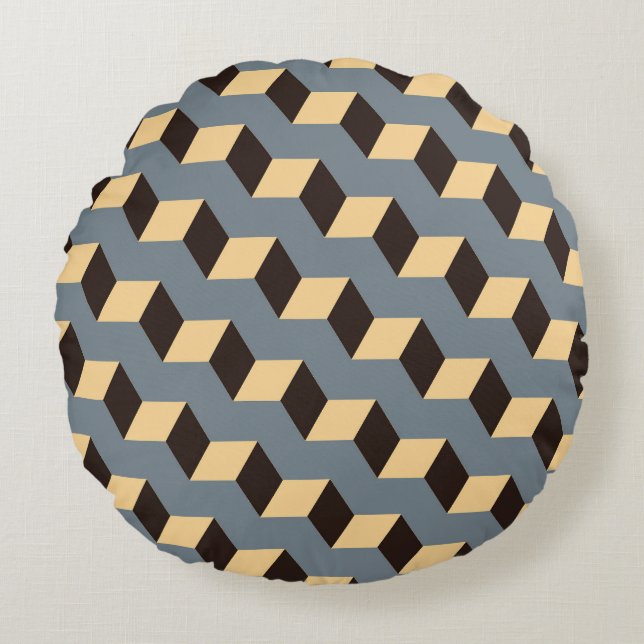 Kubiskt Trappor: Geometric Silver Tile Rund Kudde (Framsidan)