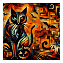 Kubism Halloween Cat Poster