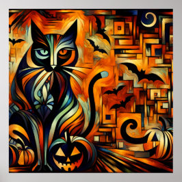 Kubism Halloween Cat Poster