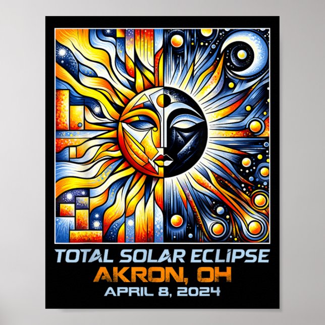 Kubism Total solförmörkelse Akron Ohio Poster (Framsidan)