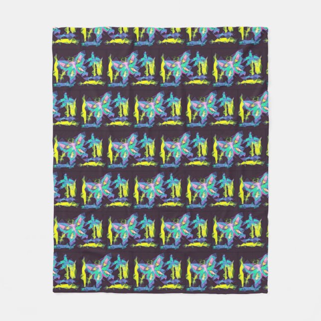Kubist Butterflies och Flowers Fleece Blanket (Framsidan)