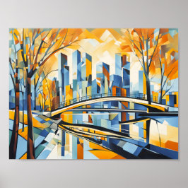 Kubist Höstbro i Cityscape Poster