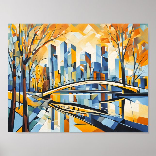 Kubist Höstbro i Cityscape Poster (Framsidan)
