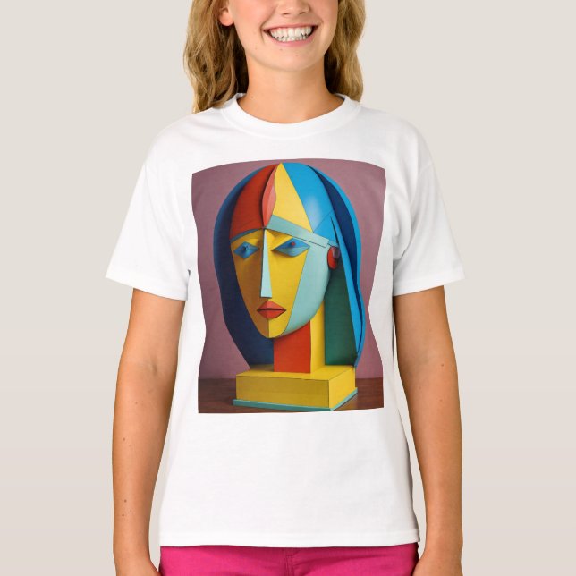 Kubist Kaleidoscope: Årlig 3D Picasso Extravaganz T Shirt (Framsida)