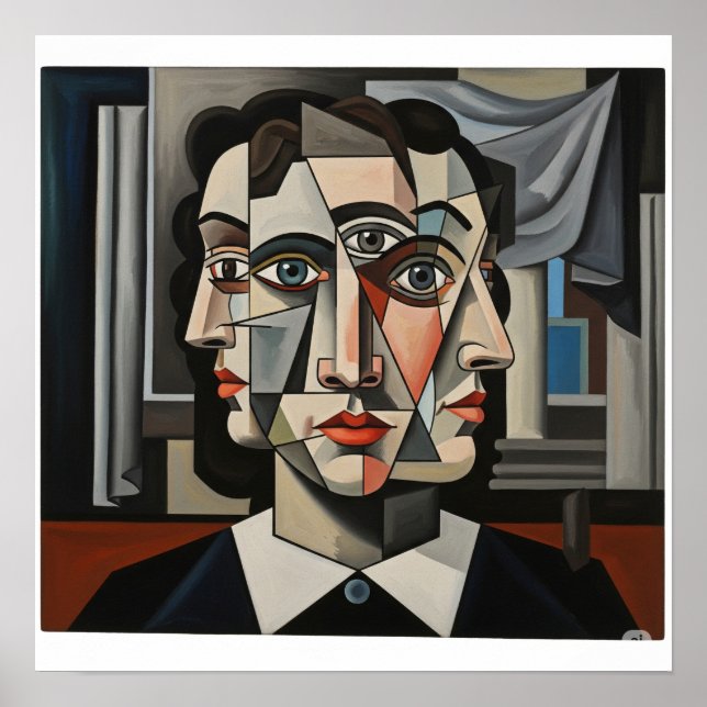 Kubist Porträtt Art Poster (Framsidan)