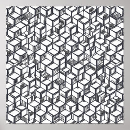 Kubistisk Geometrisk Hyperkub Dekoupage Mall Linje Poster
