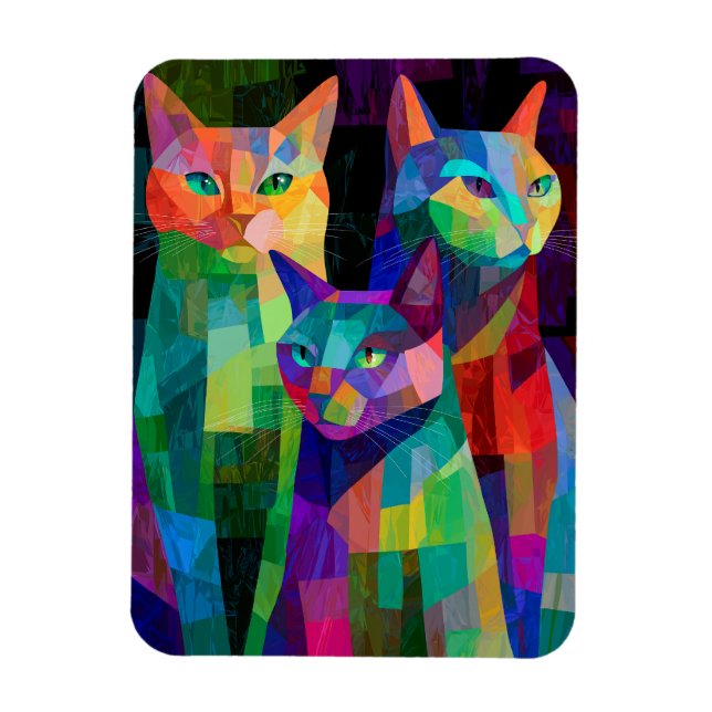 Kubistiska katt-sentineler magnet (Vertikal)