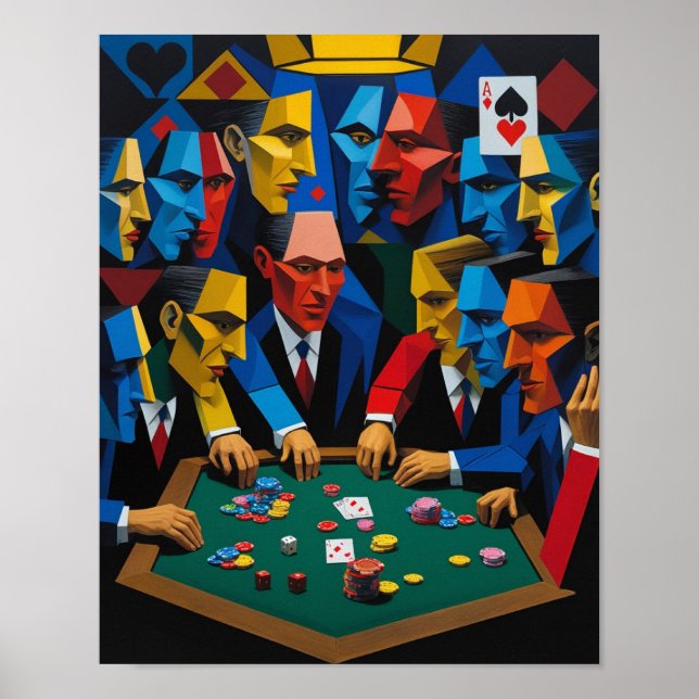 Kubistiska stils pokerspelare runt bordet poster (Framsidan)