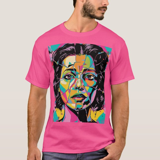 KubistZick Pop Art Woman Ansikte T-Shirt (Framsida)