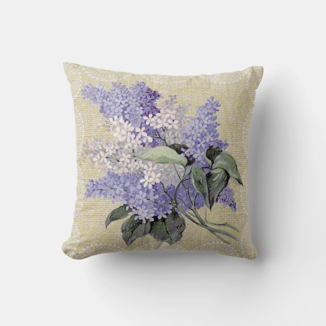 Kudda av Lilac & snöre blommigt vintage Kudde (Framsida)