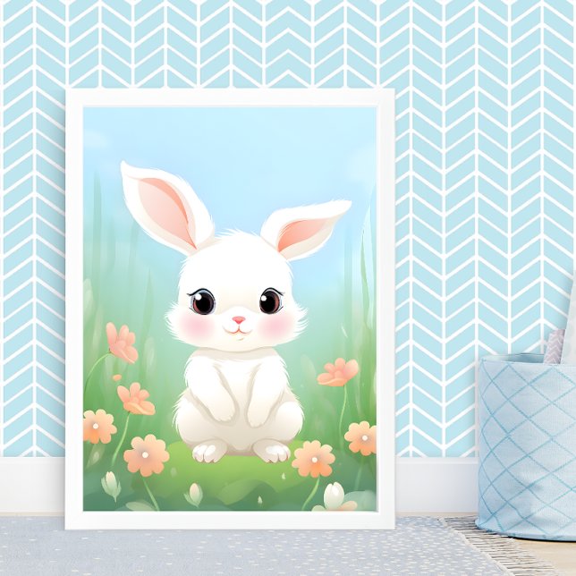 Kudda Meadow: kanin Baby i Vår blommor Poster (Skapare uppladdad)