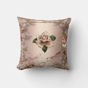 Kuddar Rosor Beige Kräm Guld Blommig